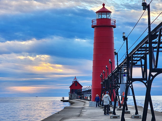 Grand Haven: Pier perfection! This sprawling walkway invites visitors to stroll into the sunset, no 