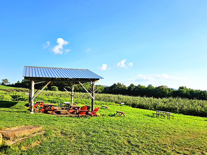 The ultimate chill zone. This shelter offers front-row seats to nature's best show: fall in Vermont. Grab a cider and settle in for the spectacle.