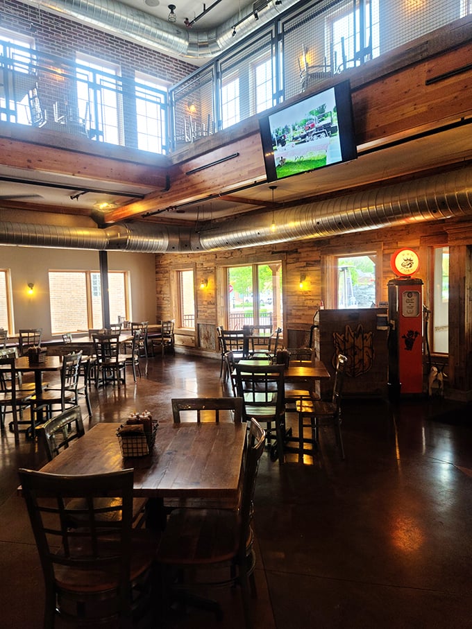Step into a carnivore's paradise! High ceilings, exposed beams, and the promise of meaty delights – it's like Architectural Digest met a pitmaster.
