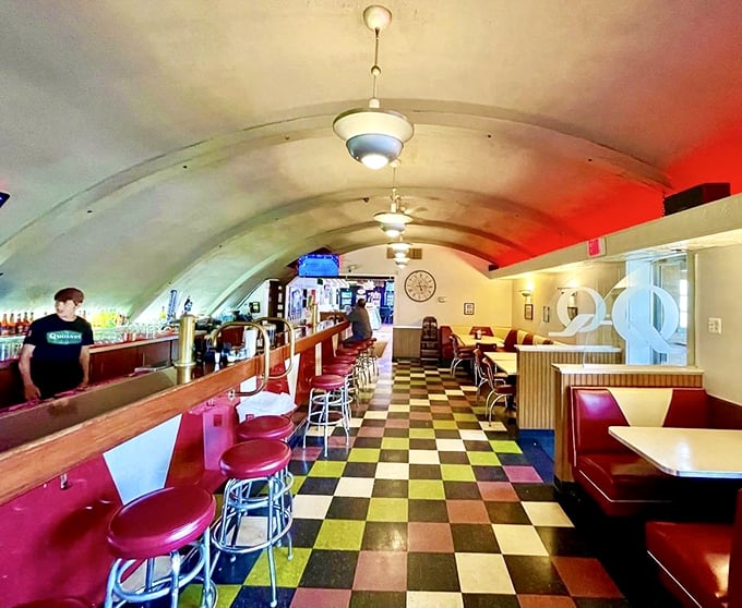 Step inside and you're in a retro wonderland. The arched ceiling and checkered floor make you feel like you've stumbled onto a 1950s movie set – with better food!