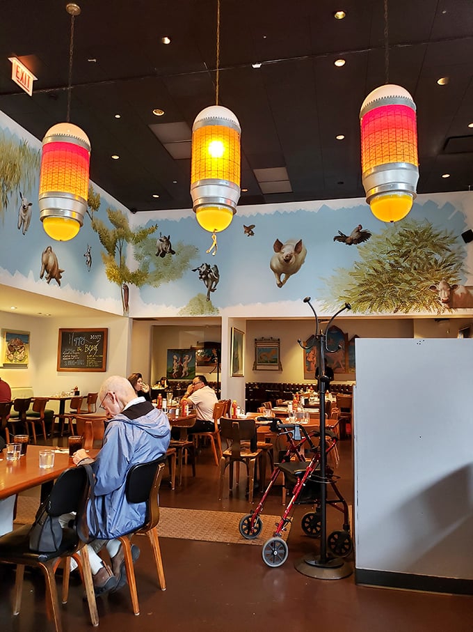 Where else can you enjoy your meal under the watchful eyes of airborne livestock? It's dinner and a show, Wishbone style!