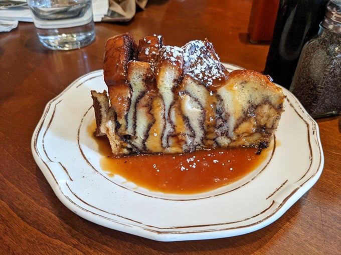 Bread pudding that's more indulgent than binge-watching your favorite show. It's comfort food that gives you a warm, gooey hug from the inside out.