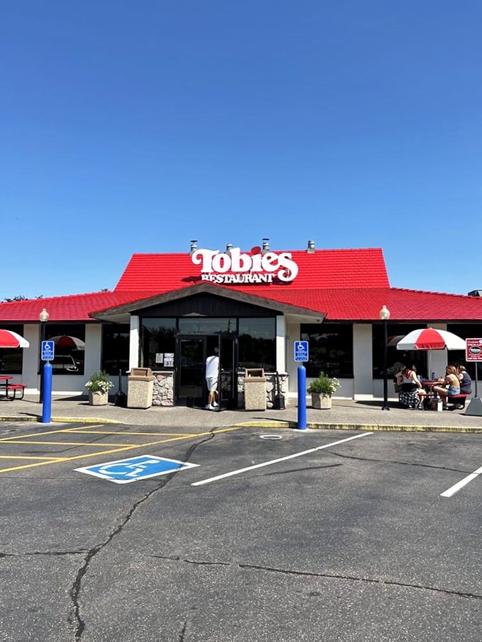 Tobie's: The pit stop that became a destination. That red roof is like a beacon for sandwich lovers everywhere.