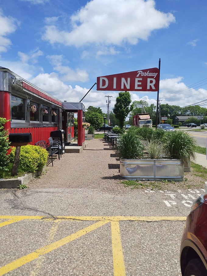 Red, white, and ooh la la! The Parkway Diner's classic charm will transport you faster than a DeLorean at 88 mph.