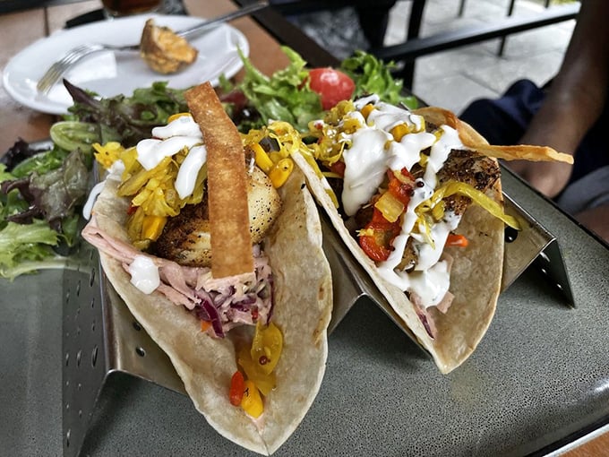 Fish tacos that could make Poseidon trade his trident for a tortilla press. A fiesta of flavors that'll have you saying "Holy mackerel!" Photo credit: Vanessa E.