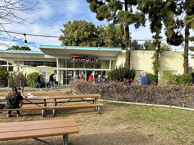 Outdoor seating at Joe's: Enjoy your hot dog in a setting that's part Norman Rockwell, part hipster haven, and all delicious.