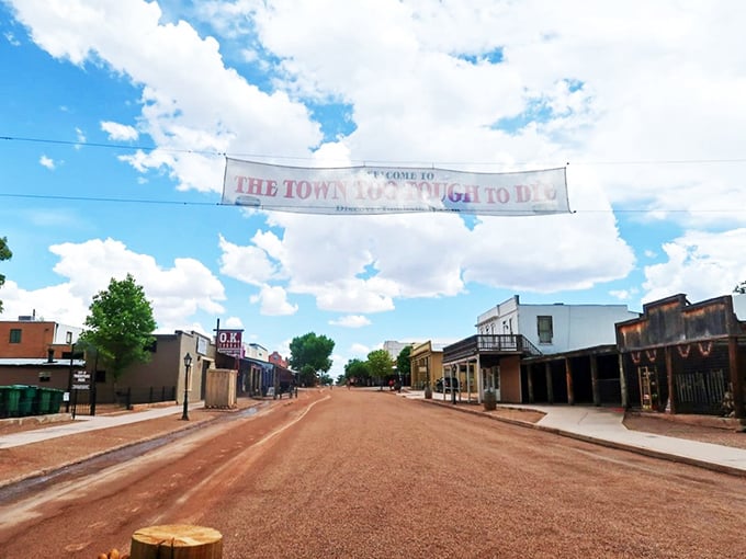 Tombstone's Allen Street: Where every day is casual Friday... if you lived in 1881. Cowboy hats optional, sense of adventure required!