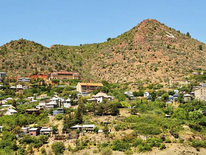 Jerome's historic buildings: Clinging to the hillside like barnacles on a ship. Who needs gravity when you've got determination and great architecture?