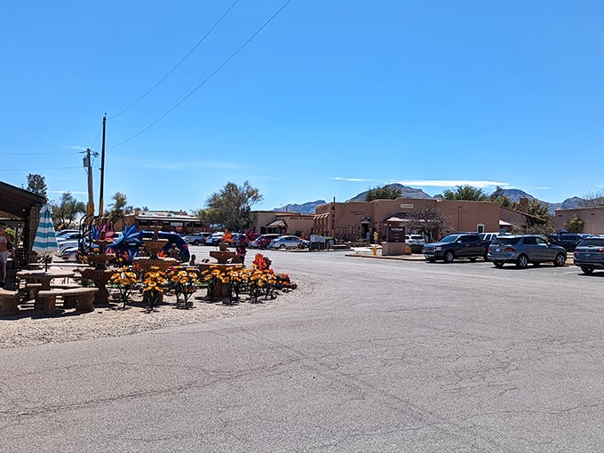 Tubac: Where art meets history in a colorful collision. This street looks like a painter's palette come to life – with parking spaces.