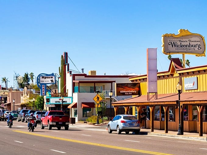 Wickenburg's downtown: A place where you half expect to see tumbleweeds rolling down the street. Is that John Wayne or just a very committed local?