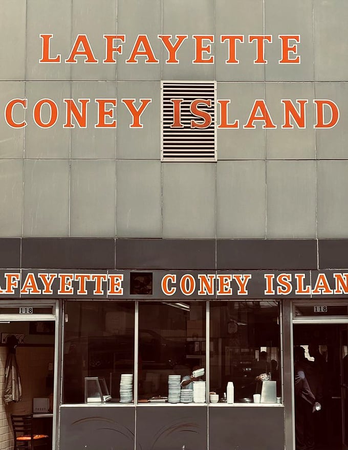 Step into a time warp of deliciousness. Lafayette's window display promises a coney experience that's been perfected over decades.