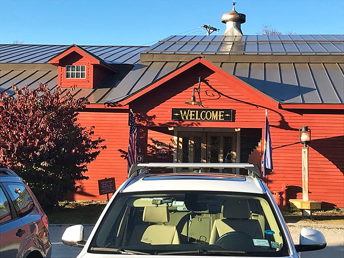 Time travel never tasted so sweet! The Vermont Country Store's classic red barn exterior houses a treasure trove of nostalgia.