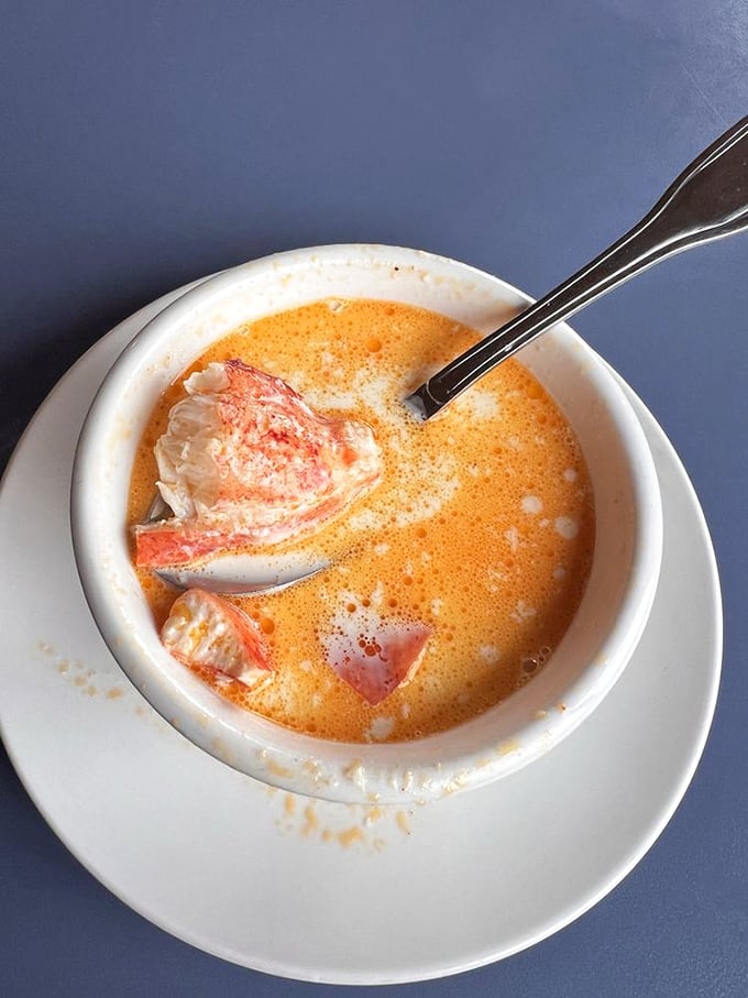 This isn't just lobster stew – it's a creamy bowl of Maine comfort, with chunks of lobster playing hide and seek. Photo credit: Emily H.