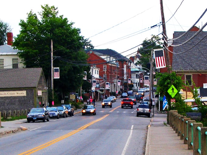 Damariscotta's delightful downtown! Historic buildings and modern businesses coexist in perfect harmony, like a well-aged wine with a gourmet meal.