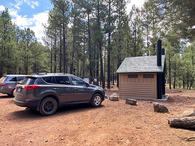 Parking lot or base camp? Either way, it's where your journey to the center of the Earth begins. Don't forget to set your parking brake – gravity's extra tricky underground!