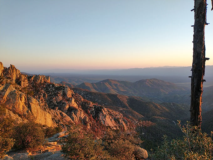 Sunset or nature's light show? Mount Lemmon's peaks put on a daily spectacle that rivals any fireworks display. No ticket required!