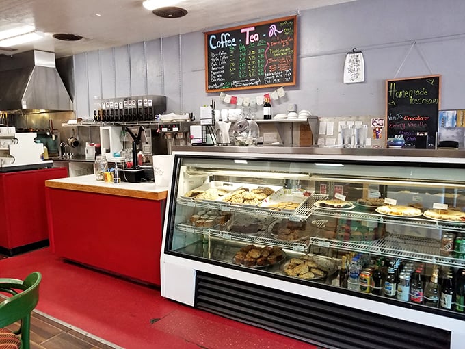 Baked goods galore! This display case is like Willy Wonka's factory for grown-ups – minus the Oompa Loompas, but with 100% more deliciousness.