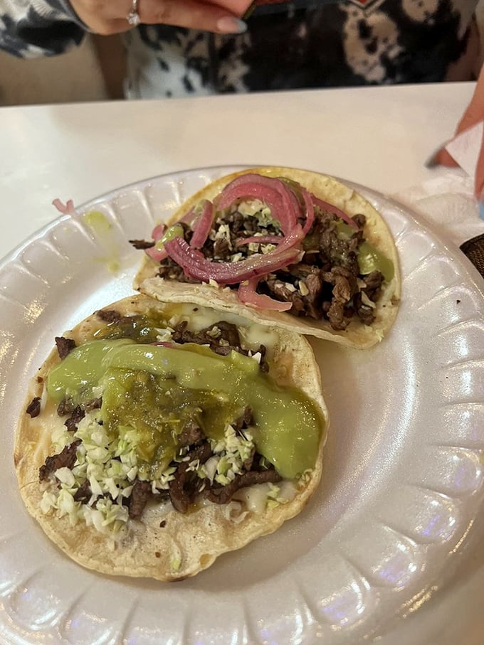 Taco 'bout perfection! These beauties are dressed to impress with a rainbow of toppings that'll make your mouth water.