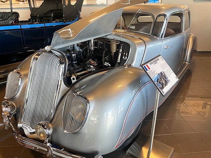 The 1938 Panhard: When cars were works of art on wheels. This silver stunner looks like it's doing 60 mph standing still!