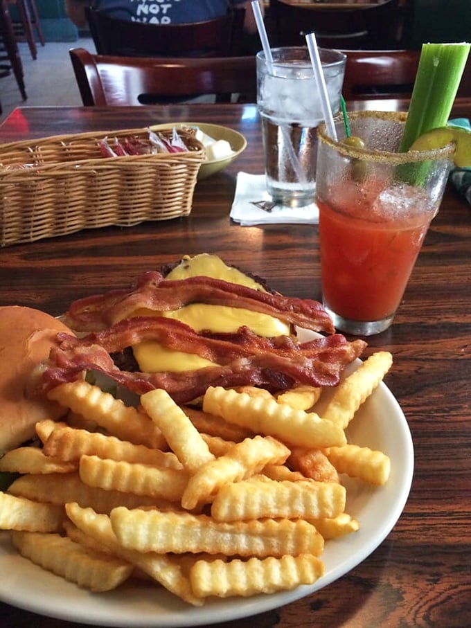 Warning: This bacon cheeseburger may cause spontaneous happiness. Side effects include food coma and uncontrollable smiling.