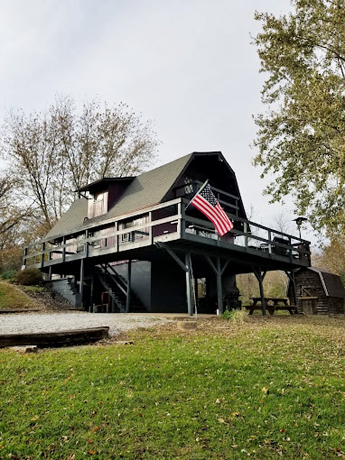 Rustic chic meets stars and stripes! This cozy cabin getaway is so American, it practically salutes you as you walk in. Norman Bates' motel, eat your heart out!