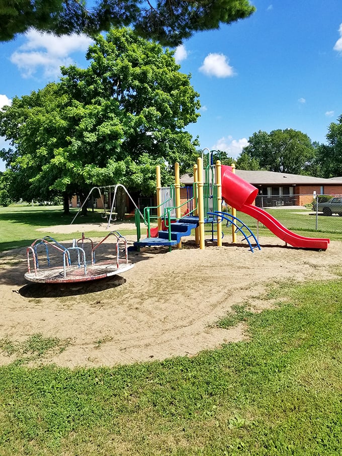 Swing into fun! This playground is like a time machine to your childhood, complete with the inexplicable urge to yell 