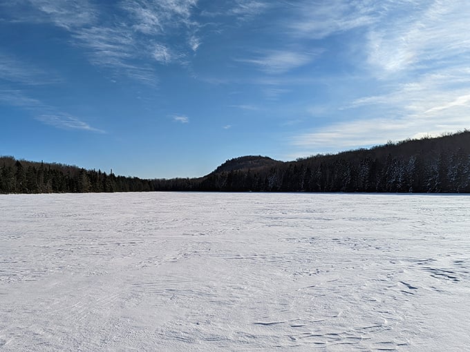 Ice, ice baby! This frozen lake is nature's version of the world's biggest ice rink. Skaters and penguins, your playground awaits!