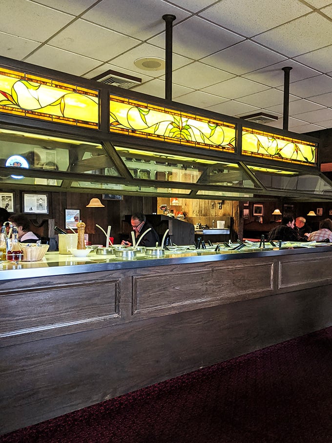 "Soup's on!" And so is everything else at this bountiful salad bar. It's a veggie lover's paradise in a sea of comfort food.