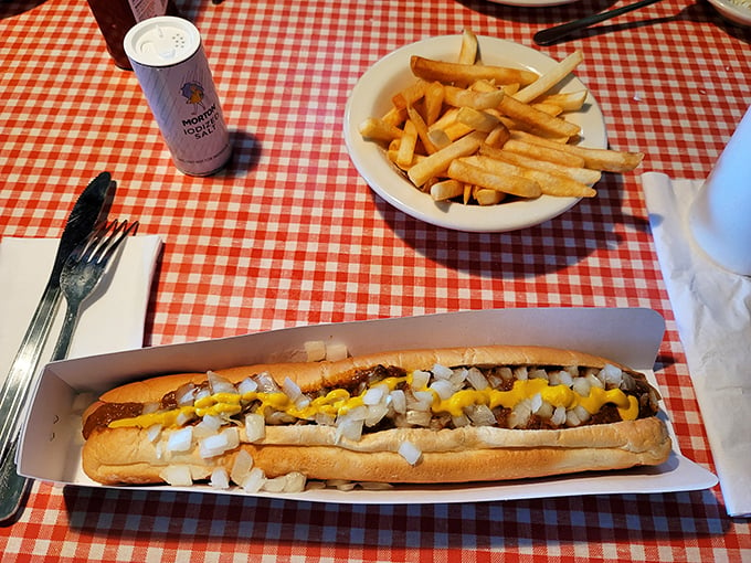 Hot diggity dog! This foot-long feast isn't just a hot dog; it's a flavor-packed torpedo of deliciousness that'll make your taste buds stand up and salute.