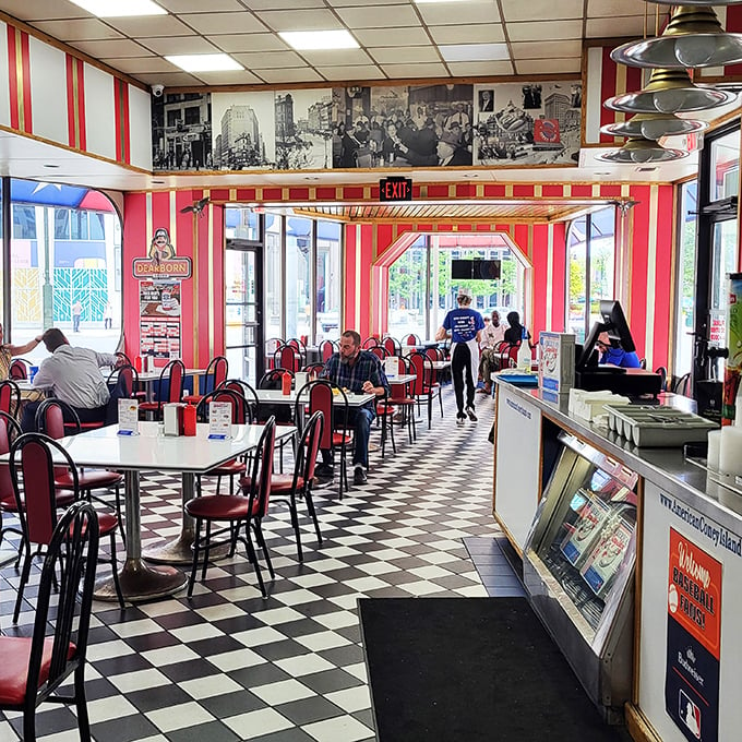 Welcome to the diner time forgot! This retro interior is serving up nostalgia faster than you can say 