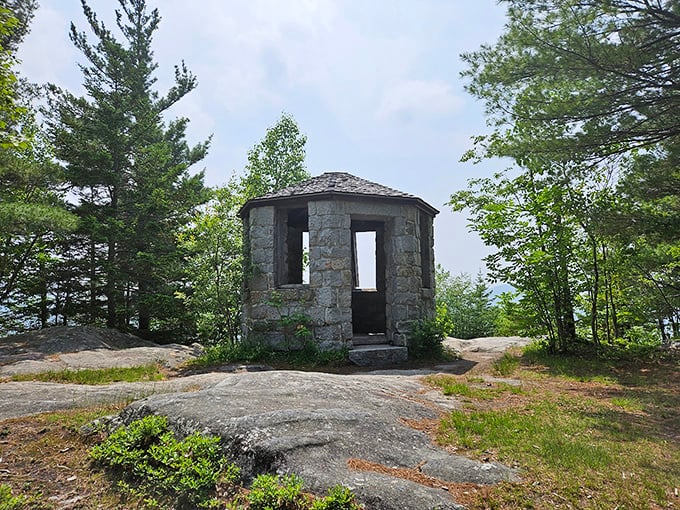 Stone sentinel of serenity: This little gazebo offers panoramic vistas that'll make your smartphone camera weep with joy.