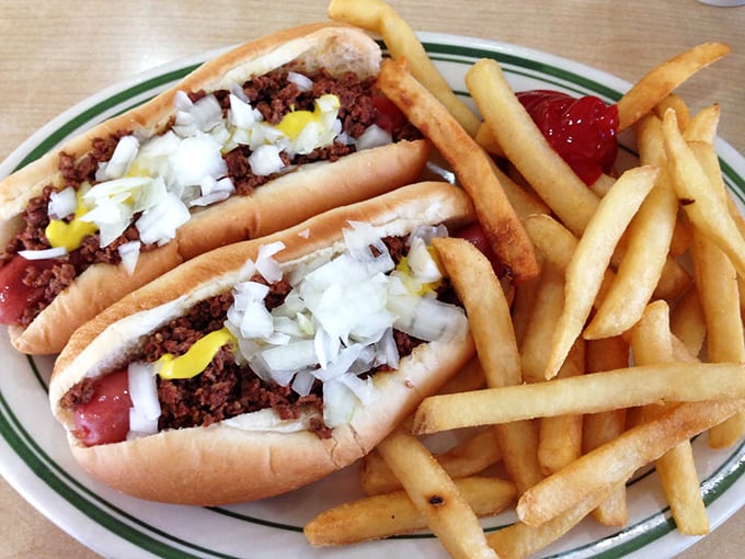 Double the dogs, double the joy! These coneys are like the dynamic duo of the diner world - always ready to save you from hunger.