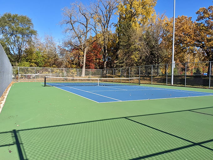 Tennis, anyone? This court's bluer than a Smurf convention. Game, set, match!