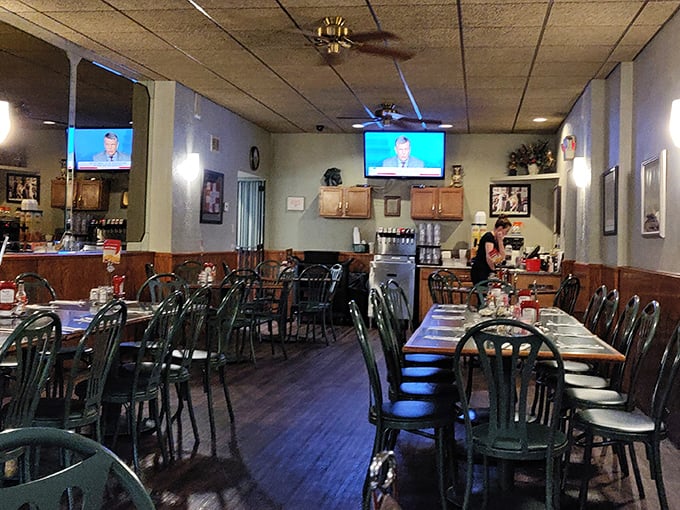 Where strangers become friends over forkfuls of comfort food. This dining area has seen more stories than a library.