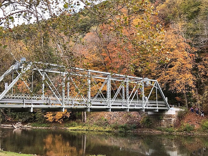 Fall in love with autumn all over again! This bridge scene is like a Bob Ross and Norman Rockwell collaboration.