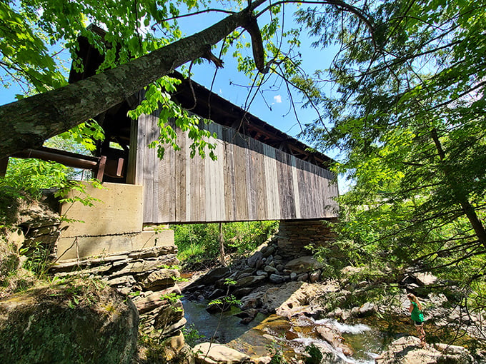 Bridge over troubled water? More like bridge over picture-perfect stream. Simon and Garfunkel would approve.