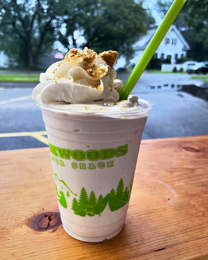 A creamy key lime shake topped with whipped cream and cookie crumbles – Florida meets Maine in the sweetest possible way. Photo credit: Backwoods Burger Shack