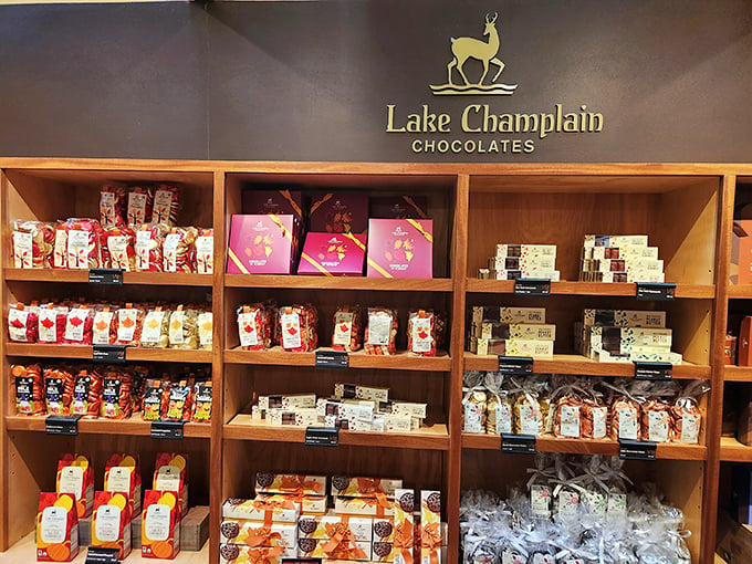 A rainbow of chocolate riches! This display is like edible modern art, proving that good things come in colorful packages.