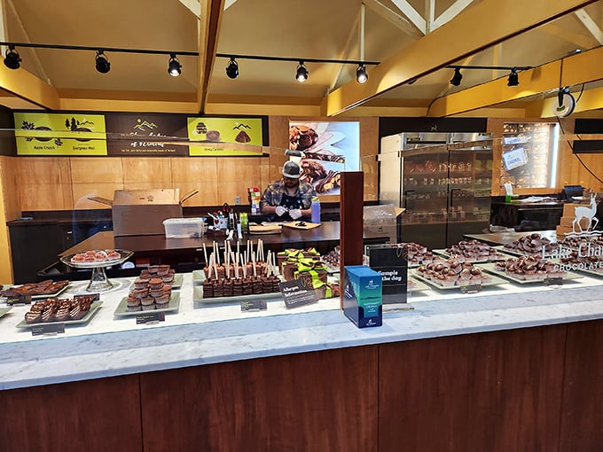 Truffle shuffle, anyone? This counter is where chocolate dreams come true, with more flavors than you can shake a cocoa bean at.