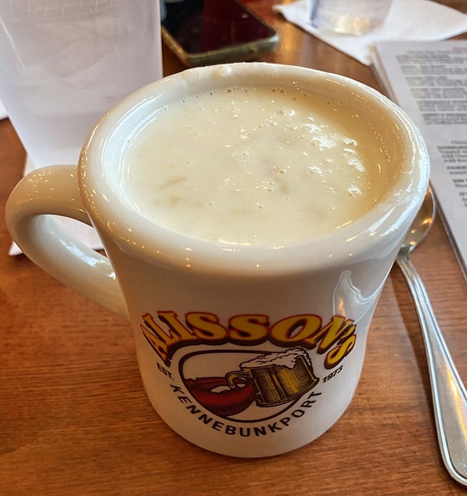 Served in their signature mug, Alisson's clam chowder is like a warm hug from the Atlantic Ocean itself. Photo credit: Matt S.