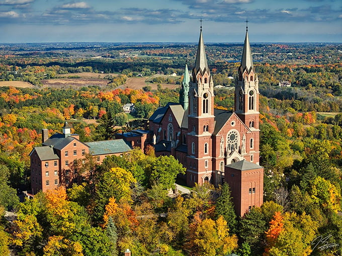 Holy Hill: Where gothic spires touch the clouds. It's like someone dropped a piece of Europe into Wisconsin's backyard.