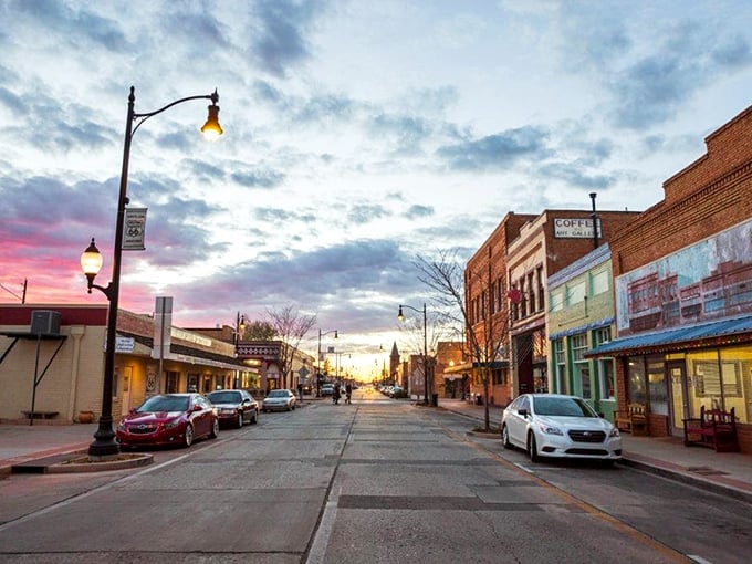 Day or night, Winslow's got that small-town magic. Those twinkling lights are like stars brought down to earth.