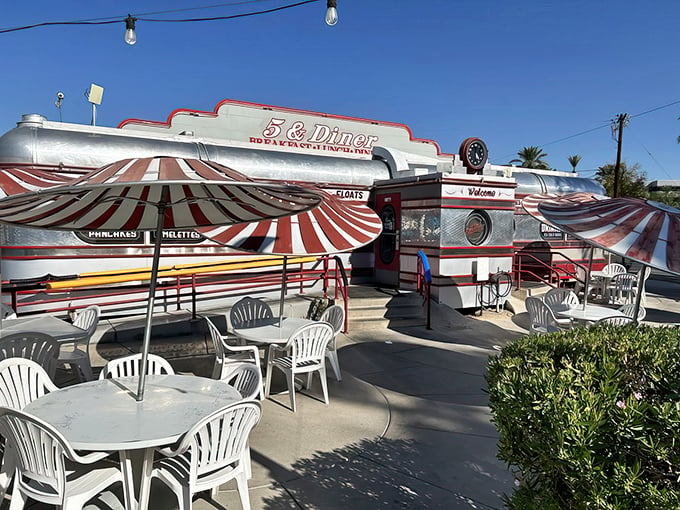 Holy chrome, Batman! This gleaming diner is shinier than my grandpa's freshly waxed Cadillac.