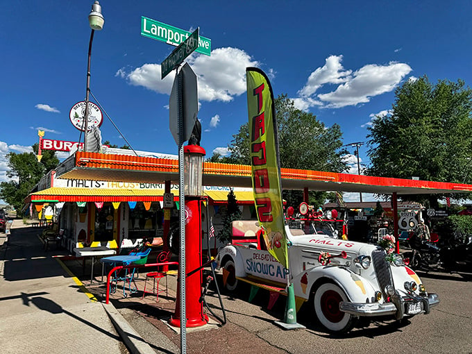 Wacky meets wonderful! This Route 66 gem is more colorful than a box of crayons on a sugar high.