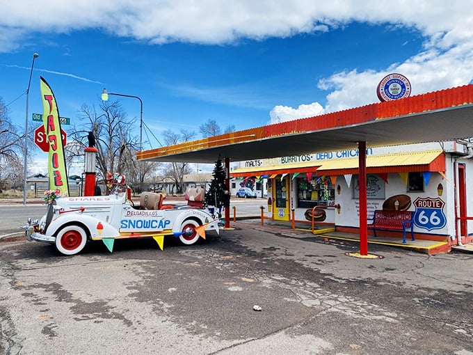 Car-nival of delights! Their mascot vehicle is decked out wilder than a Mardi Gras float.