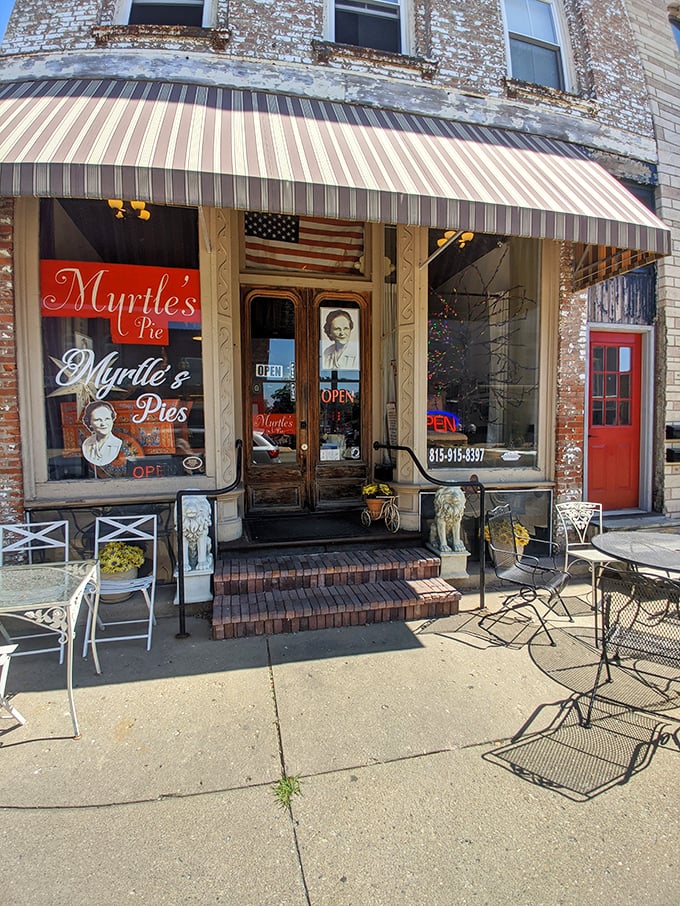 Myrtle's Pie: Nostalgia served by the slice. The striped awning and vintage sign are just appetizers for the main course of deliciousness inside.