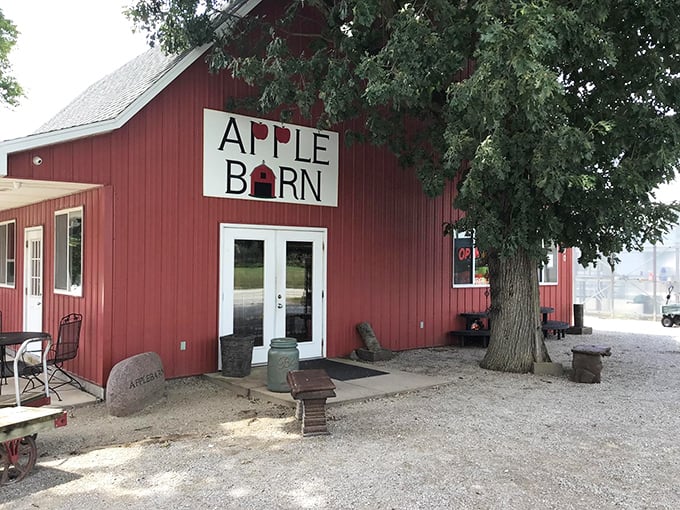 The Apple Barn: Fall's favorite flavors found their forever home. Mums and pumpkins roll out the orange carpet for pie perfection.