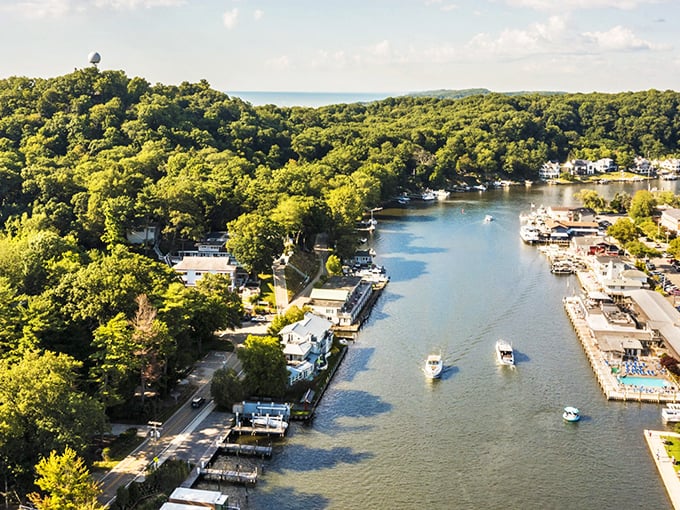 Summer in Saugatuck: A boater's paradise. The crystal-clear waters and charming shoreline beckon like a siren's call.