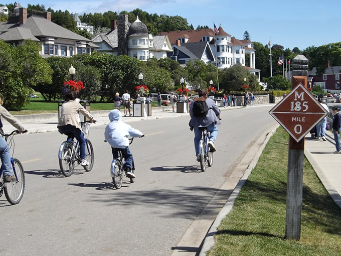 Pedal power on Mackinac Island! Biking here is like riding through a living postcard – just watch out for horse apples!