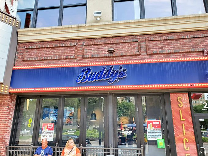 If these brick walls could talk, they'd probably just say "More cheese, please!" Buddy's serves up Detroit history by the slice. Photo credit: T. Williams